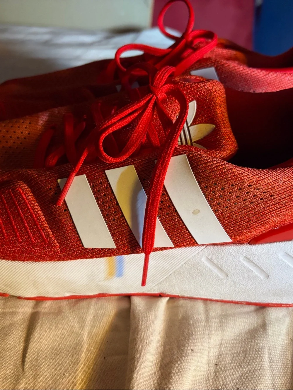 adidas Red Mesh Lace-Up Sneakers with White Stripes